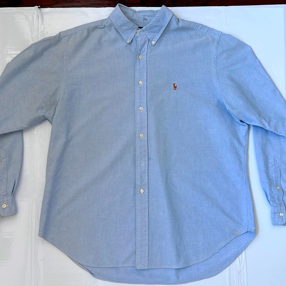 Ralph Lauren Shirt Men’s Classic Fit Blue Shirt, Cotton, Preppy Size 17.5/ 36/37